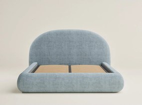 Pat matrimonial albastru deschis tapițat cu spațiu de depozitare cu somieră 160x200 cm Maumere – Maison de Rêve