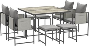 Outsunny Set Mobilier de Grădină din 9 Piese cu Masă, 4 Fotolii și 4 Scaune, 110x110x75 cm, Gri | Aosom Romania