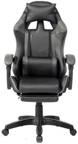 Scaun gaming, masaj în perna lombară, suport picioare, PU, Negru/Gri