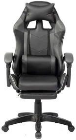 Scaun gaming, masaj în perna lombară, suport picioare, PU, Negru/Gri