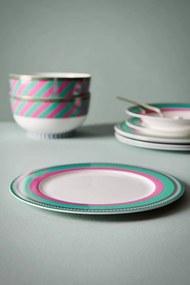 Farfurie din porțelan, Pip Studio, Stripes Pink-Green, 28cm, colecția Pip Chique