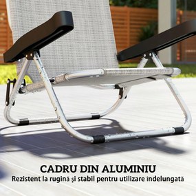 Set Outsunny 2 Șezlonguri Pliabile și Reclinabile pe 4 Poziții cu Suport pentru Cap, din Aluminiu, 62x61x80 cm, Gri | Aosom Romania