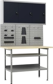 vidaXL Banc de lucru cu trei panouri de perete și un dulap