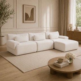 VELORA – Canapea Modulară din Chenille Premium, din spumă de înaltă densitate, L-Shape, 3 perne, Ultra Confort & Design Reconfigurabil, Bej