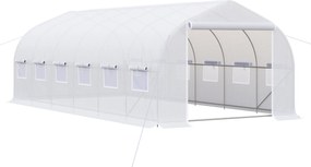 Outsunny Seră pentru Exterior Seră tunel 6x3x2 m Seră de Grădină Mare cu 12 Ferestre și Ușă Rulou cu Fermoar Cadru Metalic pentru Cultivare Plante Alb | Aosom Romania