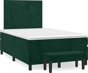 vidaXL Pat box spring cu saltea, verde închis, 120x200 cm, catifea