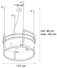 Lampă suspendată industrială neagră cu suport rotund 4 lumini - Cage Rack