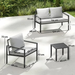 Outsunny Set mobilier grădină 4 persoane rezistent la intemperii set mobilier balcon cu canapea 2 locuri, fotoliu, perne, măsuță Gri deschis | Aosom Romania