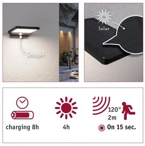 Paulmann 95393-LED/4W IP44 Lampa solară reglabilă cu senzor SOLVEIG 3,7V