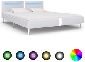 vidaXL Cadru de pat cu LED, alb, 180 x 200 cm, piele artificială