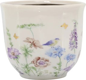 Ghiveci din ceramică crem cu model floral „Papillon”, H12.5/D14 cm