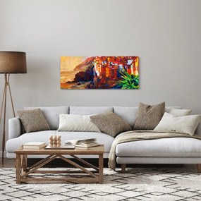Tablou - Satul de coastă Cinque Terre, Riviera italiană, impresionismul modern (120x50 cm)