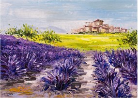 Tablou pe sticlă - Provence, Franța, pictură în ulei (70x50 cm)