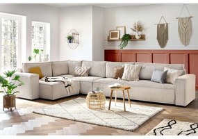 Colțar crem cu tapițerie din catifea reiată (cu colț pe partea stângă ) Nihad modular – Bobochic Paris