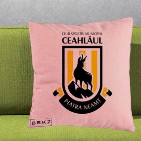 Perna Personalizata CSM Ceahlaul Piatra Neamt Fotbal, 40x40 cm, Roz, Husa Detasabila, Perna Inclusa, BEKZ®