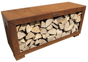 Ladă de lemne din oțel Remundi, lățime 119 cm, maro