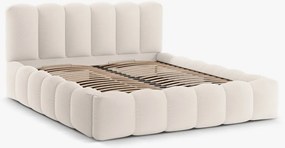 Pat tapitat cu somiera rabatabila si lada depozitare, 140x200 cm, Micadoni Home, Lupine-138, tesatura structurata chenille, bej deschis