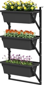 Outsunny Set de 3 ghivece ghiveci cu orificii, 56x42 cm, ghivece pătrate din plastic, Gri închis | Aosom Romania