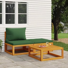 360017 vidaXL Set mobilier de grădină cu perne, 3 piese, lemn masiv acacia