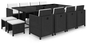 42524 vidaXL Set mobilier de exterior cu perne, 13 piese, negru, poliratan