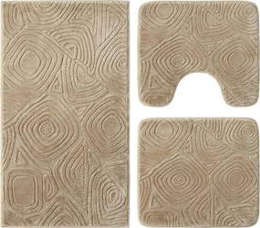 Set covoare baie antiderapante, 3 piese, bej, textura soft triunghi