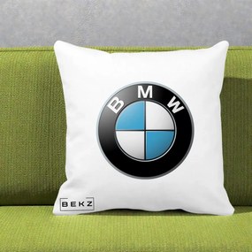 Perna Personalizata cu emblema BMW, 40x40 cm, Alba Mata, Husa Detasabila, Perna Inclusa, BEKZ®
