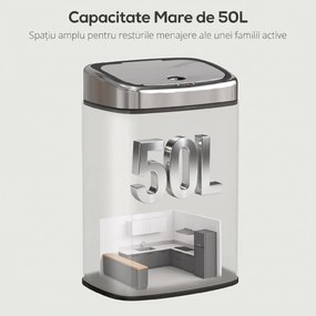 HOMCOM Coș de gunoi cu senzor infraroșu 50L, 2 moduri de deschidere, oțel inoxidabil, argintiu | Aosom Romania