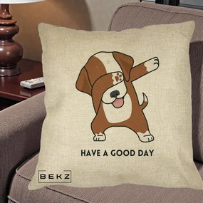 Perna Decorativa Caine Dab Have A Good Day, 40x40 cm, Crem, Husa Detasabila, Perna Inclusa, BEKZ®