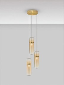 Lustra moderna cu 3 pendule LED, Metal, Auriu, Sticla, Amber, Norma