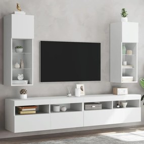 837002 vidaXL Comode TV cu lumini LED, 2 buc., alb, 30,5x30x90 cm