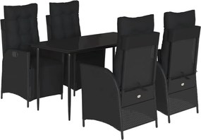 vidaXL Set mobilier de grădină cu perne, 5 piese, negru, poliratan