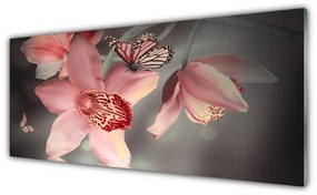 Tablou pe sticla Flori Floral Roz Gri