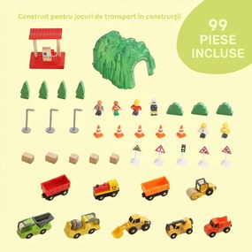 AIYAPLAY Trenuleț din lemn pentru copii 3+ ani, 91 piese, cu macara, șine, vehicule și figurine, multicolor | Aosom Romania