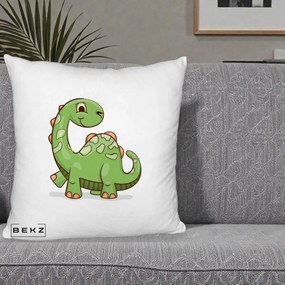 Perna Decorativa Brontosaur Verde Simpatic, 40x40 cm, Alb Pufos, Husa Detasabila, Perna Inclusa, BEKZ®