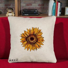 Perna Decorativa Floarea Soarelui Vibranta, 40x40 cm, Bej Canapea, Husa Detasabila, Perna Inclusa, BEKZ®