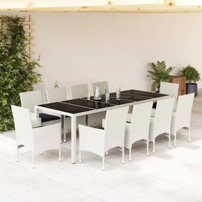 vidaXL Set mobilier de grădină cu perne 11 piese alb poliratan&amp;sticlă