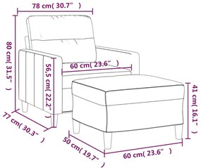 Fotoliu canapea cu taburet, maro, 60 cm, material textil Maro, 78 x 77 x 80 cm