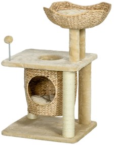 PawHut Arbore de pisici cu zgârdaioare din sisal natural, 1 cuib, coș, măciucă, plus jacinthe d'eau 45 x 40 x 74 cm bej | Aosom Romania