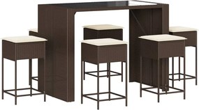 vidaXL Set de bar pentru grădină cu perne, 7 piese, maro, poliratan