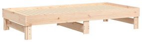 Pat de zi extensibil, 2x(90x190) cm, lemn masiv de pin Maro, 2x (90 x 190) cm
