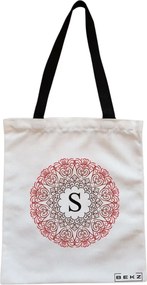 Sacosa de Panza pentru Cumparaturi, Geanta Tote, Cu litera S si Mandala, Cu fermoar, 38x34.5 cm, Alba, BEKZ®