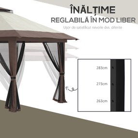 Outsunny Pavilion Pliabil Pop-Up 4x4 m cu Înălțime Reglabilă pe 3 Niveluri, Pavilion de Exterior cu Plasă de Țânțari, Saci de Nisip, Geantă de Transport, UV50+, pentru Grădină, Camping, Petreceri, Bej | Aosom Romania
