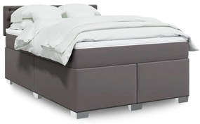 3288430 vidaXL Pat box spring cu saltea, gri, 160x200 cm, piele ecologică