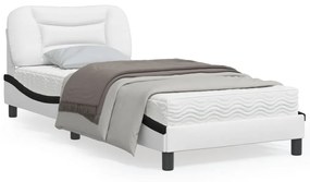 3207973 vidaXL Cadru de pat cu tăblie alb și negru 90x190 cm piele artificială
