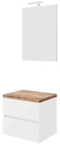 Set mobilier baie cu blat 60 cm imitatie lemn si oglinda cu LED si lampa, SaviniDue