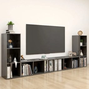 3080041 vidaXL Dulapuri TV, 4 buc, gri extralucios 107x35x37 cm lemn prelucrat
