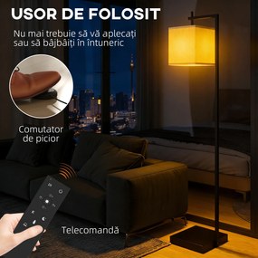 HOMCOM Lampă de podea 10 niveluri luminozitate și temperatură reglabilă cu telecomandă, negru | Aosom Romania
