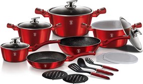 Set de oale si tigai cu capace, marmorate, 18 piese Burgundy Metalic Line Berlinger Haus BH 7035