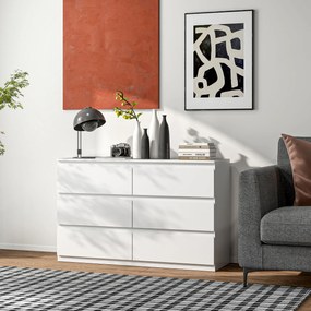 HOMCOM Comodă cu 6 Sertare și Picioare Antiderapante din Lemn, 120x39x75 cm, Alb | Aosom Romania