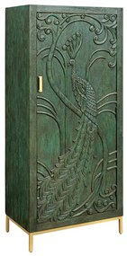Dulap PEACOCK 175cm lemn de mango verde sculptat 3D cu design paun